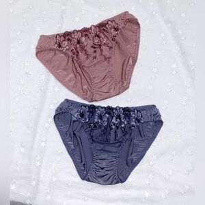 Japanese brand vintage flowers embroidery shiny nylon panties JP-M / US-S